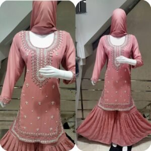 Light Magenta Straight Sharara Suit in Georgette Fabric with Jarkan, Moti & Hand Work – Party Wear
